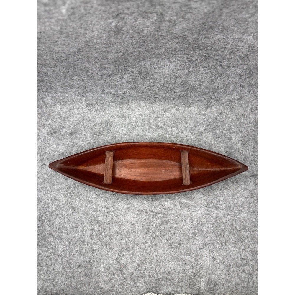 Vintage Hand Carved Wooden Canoe Bowl Decorative Nautical Trinket Dish 10 Inch